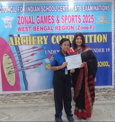Prothoma Saha has secured the 1st Position in the CISCE Archery Competition 2025 and has qualified for the Regional Level in the Under-14 category.