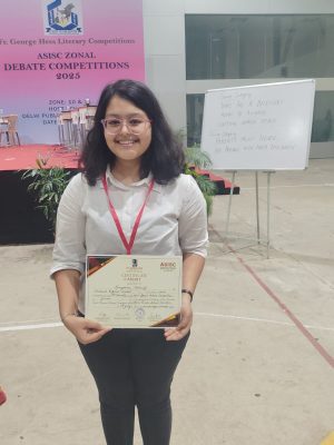 At the ASISC Zonal Debate Competition 2025 (Fr. George Hess Literary Competitions), National English School proudly celebrates the achievement of Shreyasree Mohanty, who has been awarded Best Speaker (Against the Motion) in the Junior Category.